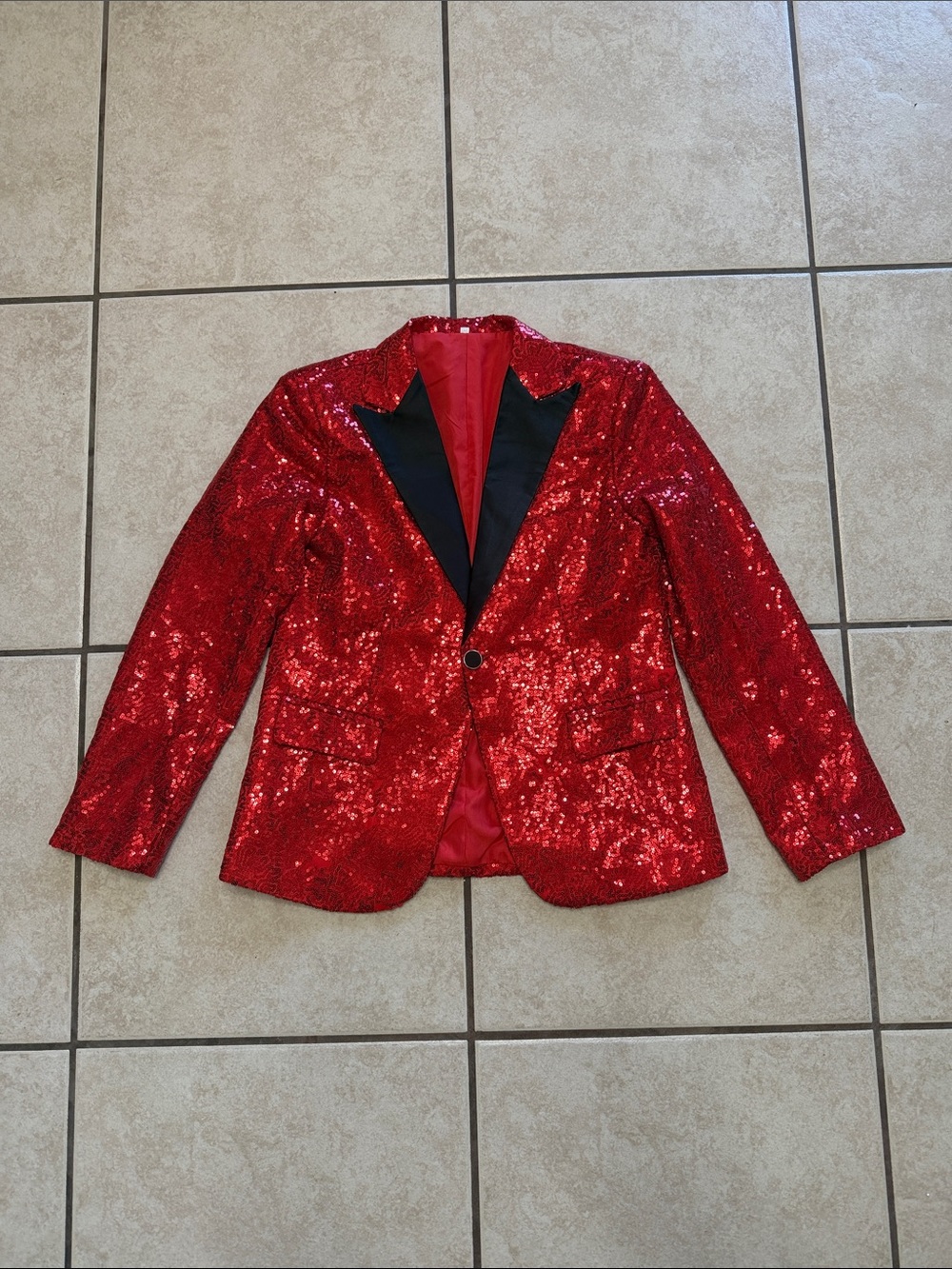 Red Sequin Tuxedo Blazer Jacket Small Vegas Disco Party Glam
